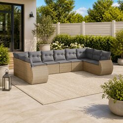 Beige 10 Piece Outdoor Sectional Sofa Set with Cushions