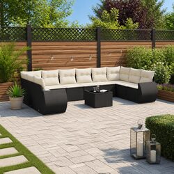 11 Piece Black Poly Rattan Outdoor Sectional Sofa Set