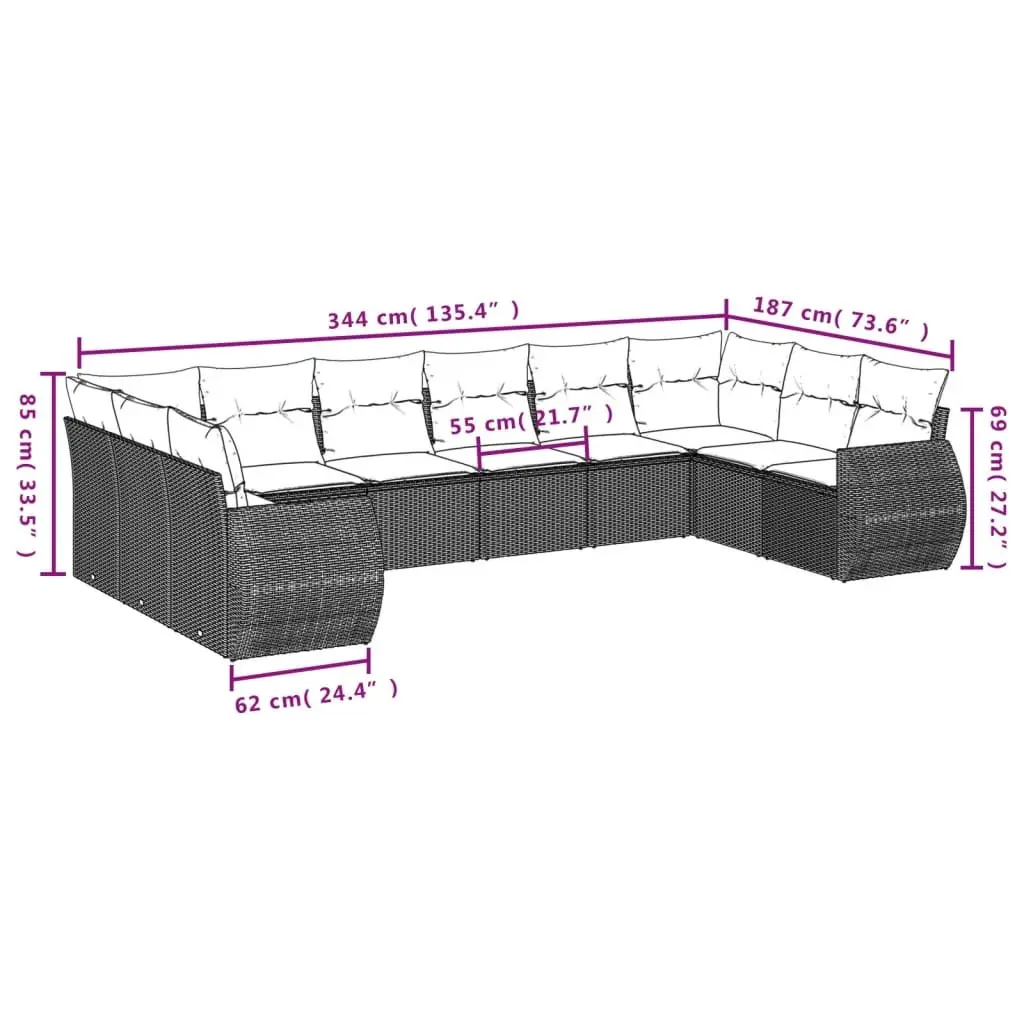 11-Piece Outdoor Sectional Sofa Set in Grey