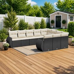 10-Piece Black Poly Rattan Outdoor Sectional Sofa Set
