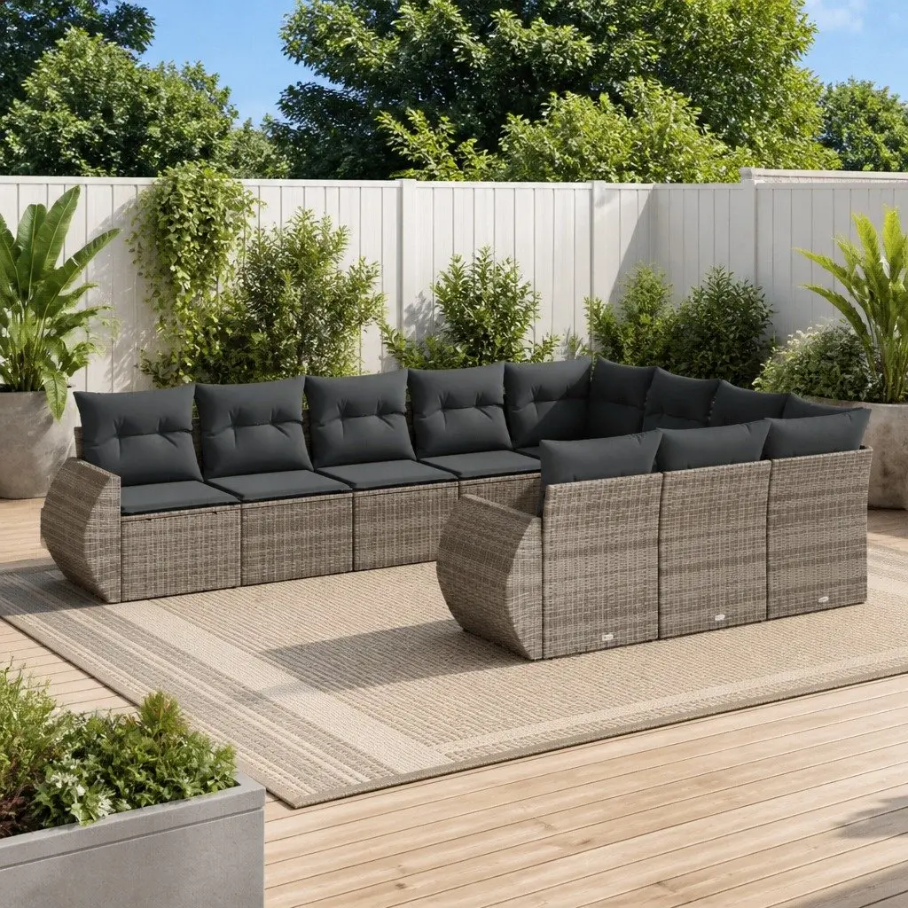 10 Piece Outdoor Sectional Sofa Set PE Rattan Grey Modular Garden Furniture