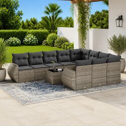 Grey Poly Rattan 11 Piece Outdoor Sectional Sofa Set