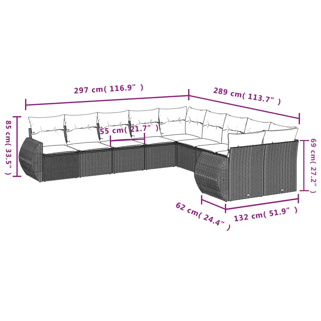 10 Piece Garden Sofa Set PE Rattan Black Modular with Cushions