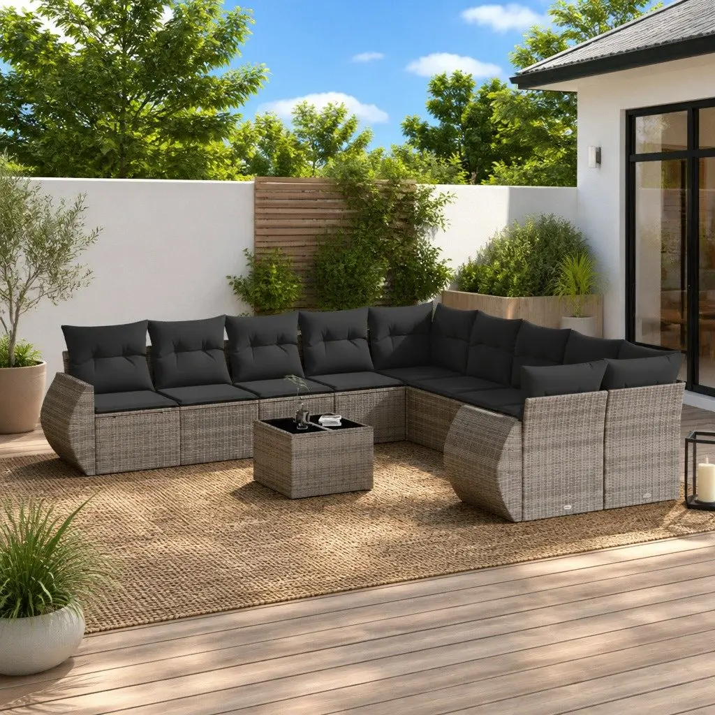 11 Piece Grey Poly Rattan Outdoor Sofa Set