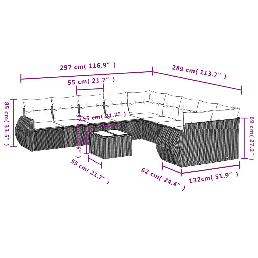 11 Piece Grey Poly Rattan Outdoor Sofa Set