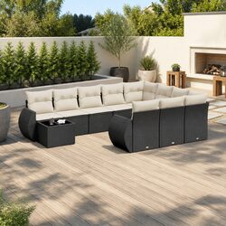 11 Piece Outdoor Sectional Sofa Set - Premium Black Poly Rattan