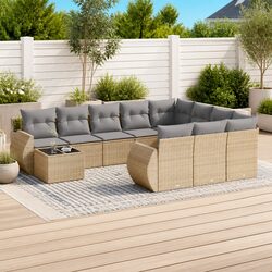 11-Piece Outdoor Sectional Sofa Set in Beige Rattan