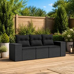 Black 3 Piece Outdoor Sectional Sofa Set with Cushions