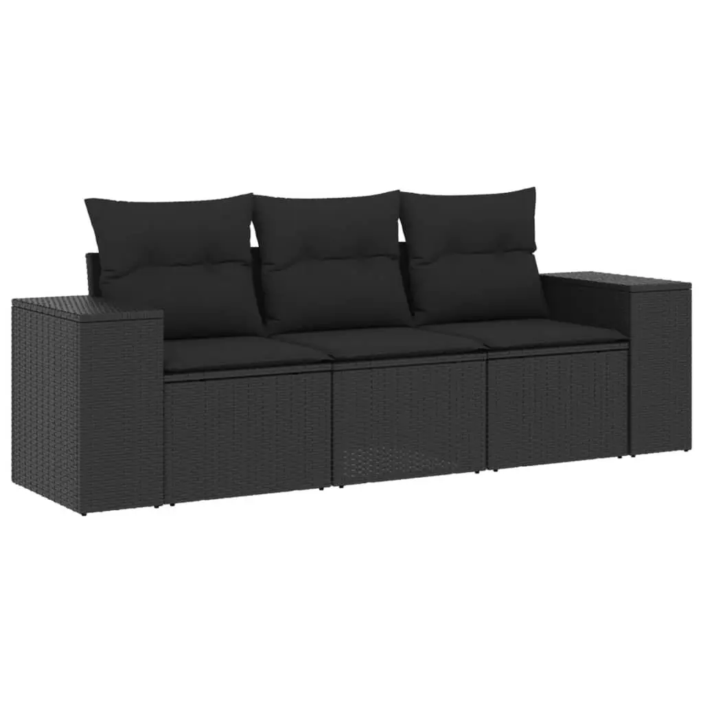 Black 3 Piece Outdoor Sectional Sofa Set with Cushions