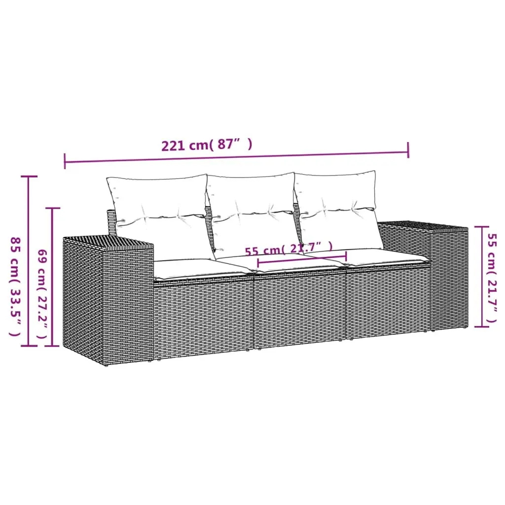 Black 3 Piece Outdoor Sectional Sofa Set with Cushions