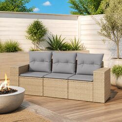 Durable 3 Piece Garden Sofa Set with Beige Cushions