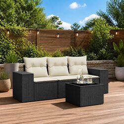 Premium Black Poly Rattan Outdoor Sectional Sofa Set