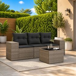 4-Piece Outdoor Sectional Sofa Set Grey Poly Rattan