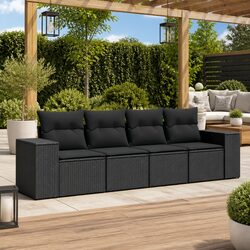 Durable Black 4 Piece Outdoor Sectional Sofa Set with Cushions
