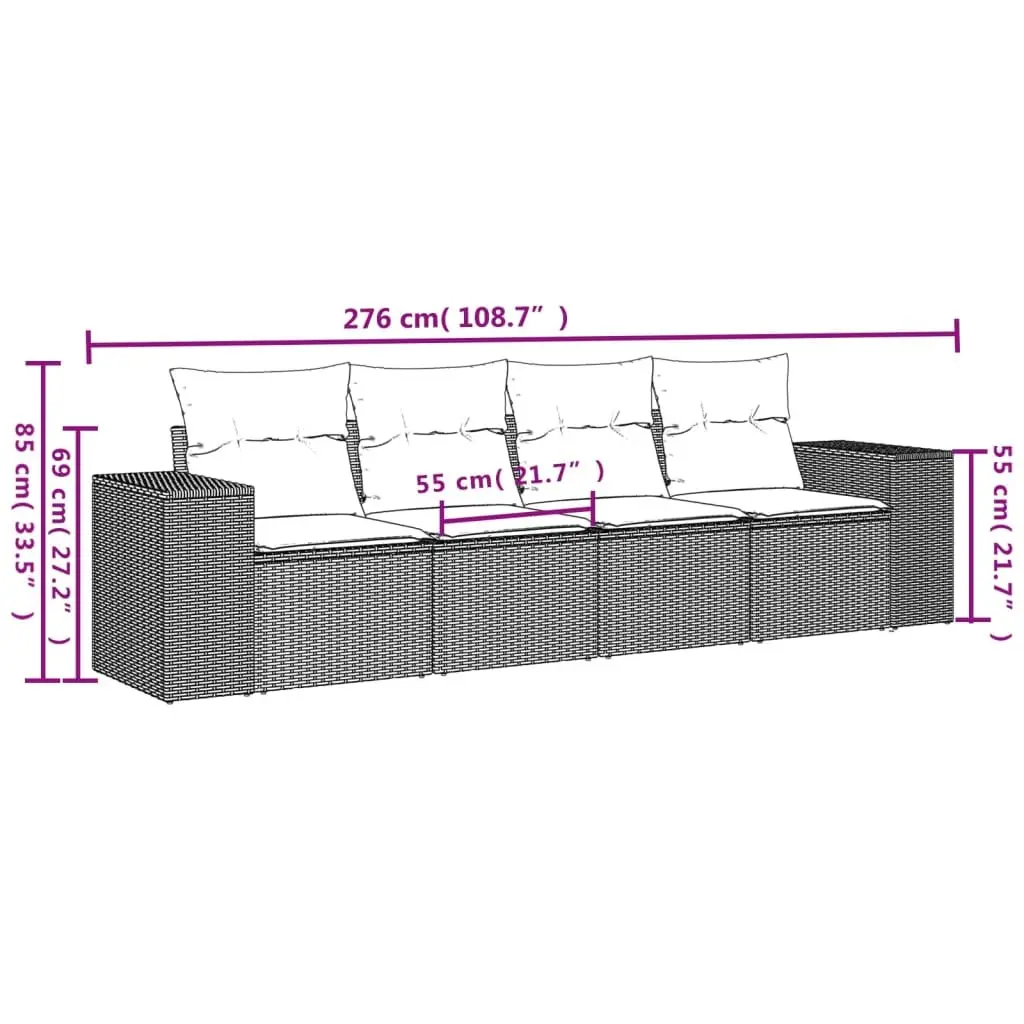 Black 4 Piece Outdoor Sectional Sofa Set with Cushions