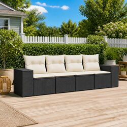 Black Poly Rattan Outdoor Sectional Sofa Set 4 Piece
