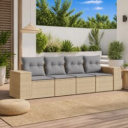 4-Piece Garden Sofa Set with Beige Cushions for Outdoors