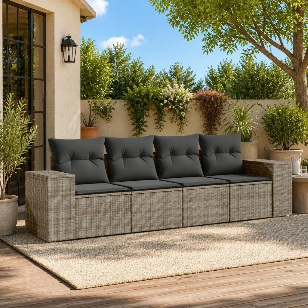 Outdoor Sofa Set PE Rattan 4 Piece Grey Modular Garden Furniture