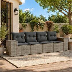 4-Piece Grey Outdoor Sectional Sofa Set with Cushions