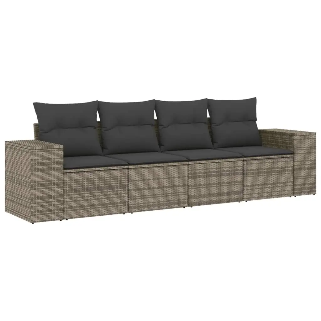 Outdoor Sofa Set PE Rattan 4 Piece Grey Modular Garden Furniture