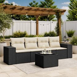 5 Piece Black Poly Rattan Outdoor Sectional Sofa Set