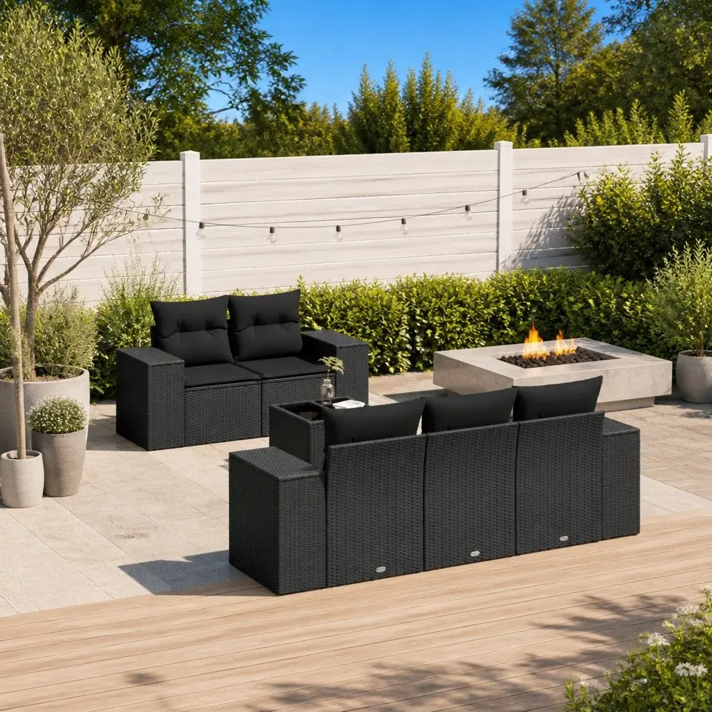 6-Piece Black Sectional Patio Sofa Set with Cushions