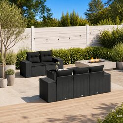 6-Piece Black Sectional Patio Sofa Set with Cushions