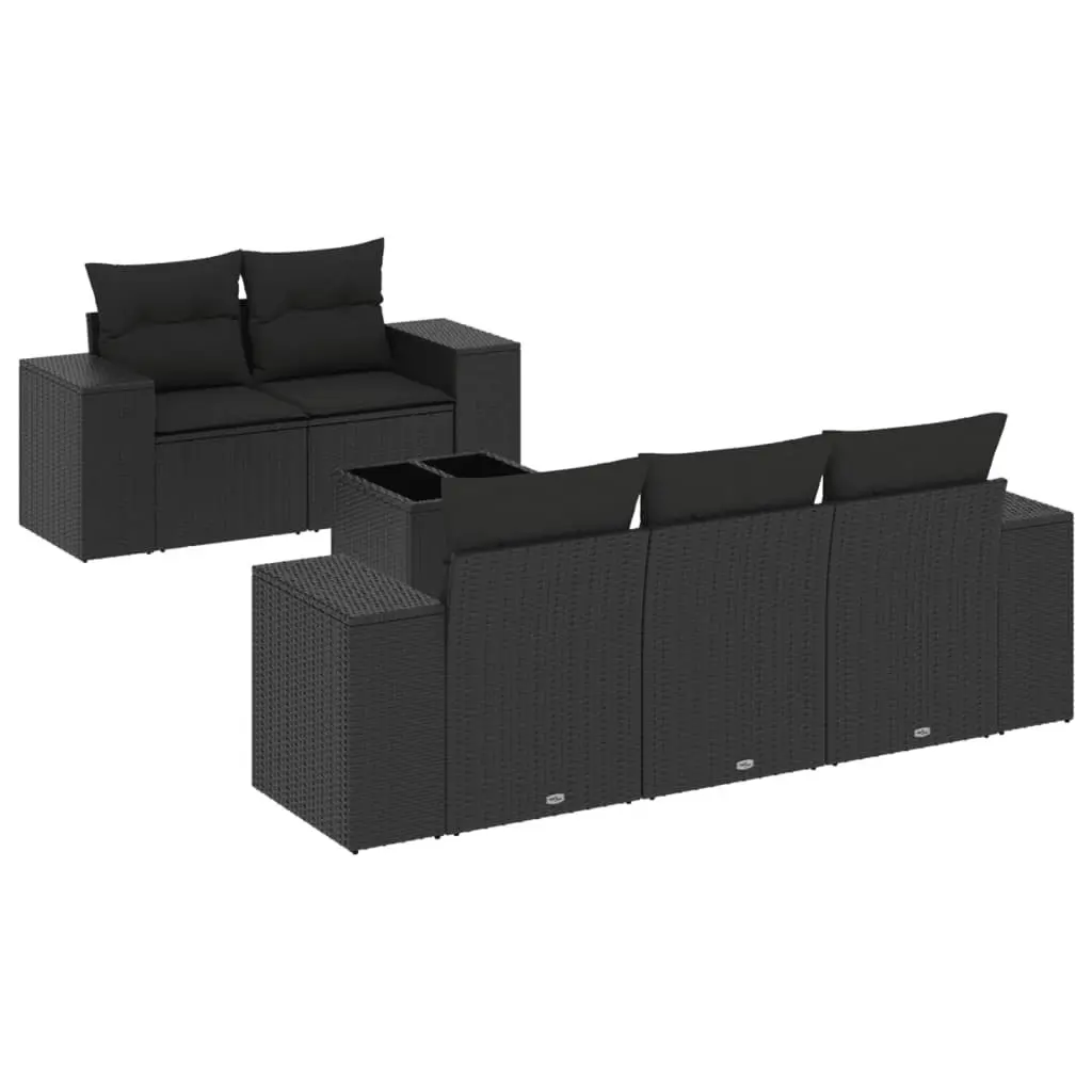 6-Piece Black Sectional Patio Sofa Set with Cushions