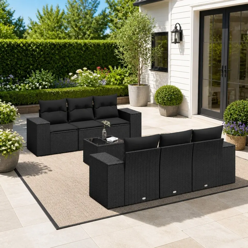 7-Piece Outdoor Sectional Sofa Set in Black