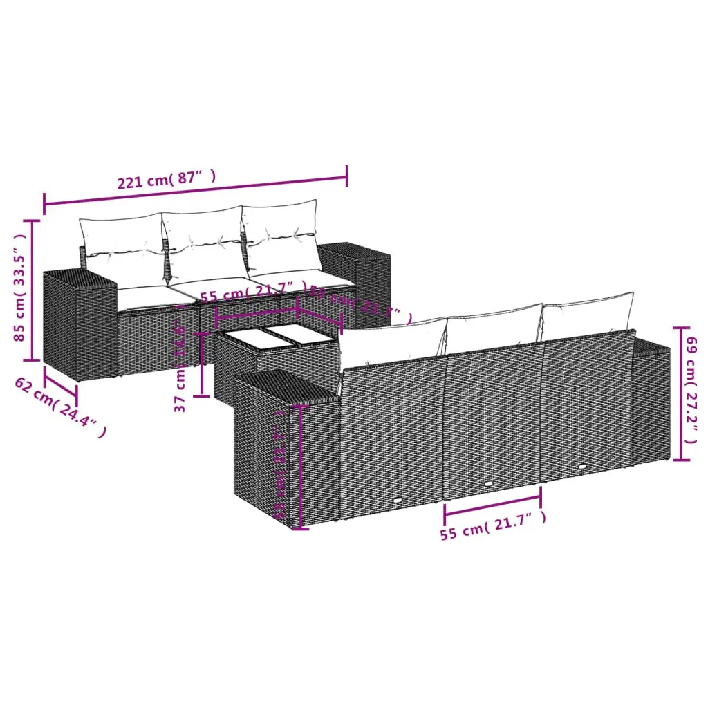 7-Piece Outdoor Sectional Sofa Set in Black
