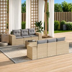 7 Piece Outdoor Sectional Sofa Set in Beige Poly Rattan