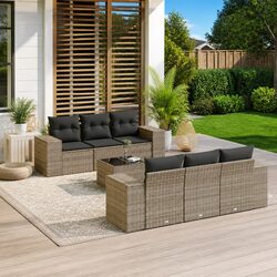 7-Piece Modular Garden Sofa Set with Cushions & Glass Table