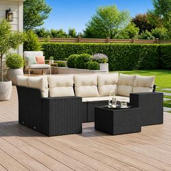 7-Piece Black Poly Rattan Outdoor Sectional Sofa Set