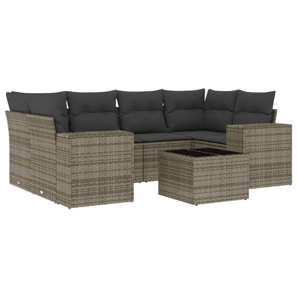 Outdoor Sofa Set PE Rattan 7 Piece Grey Modular Garden Furniture