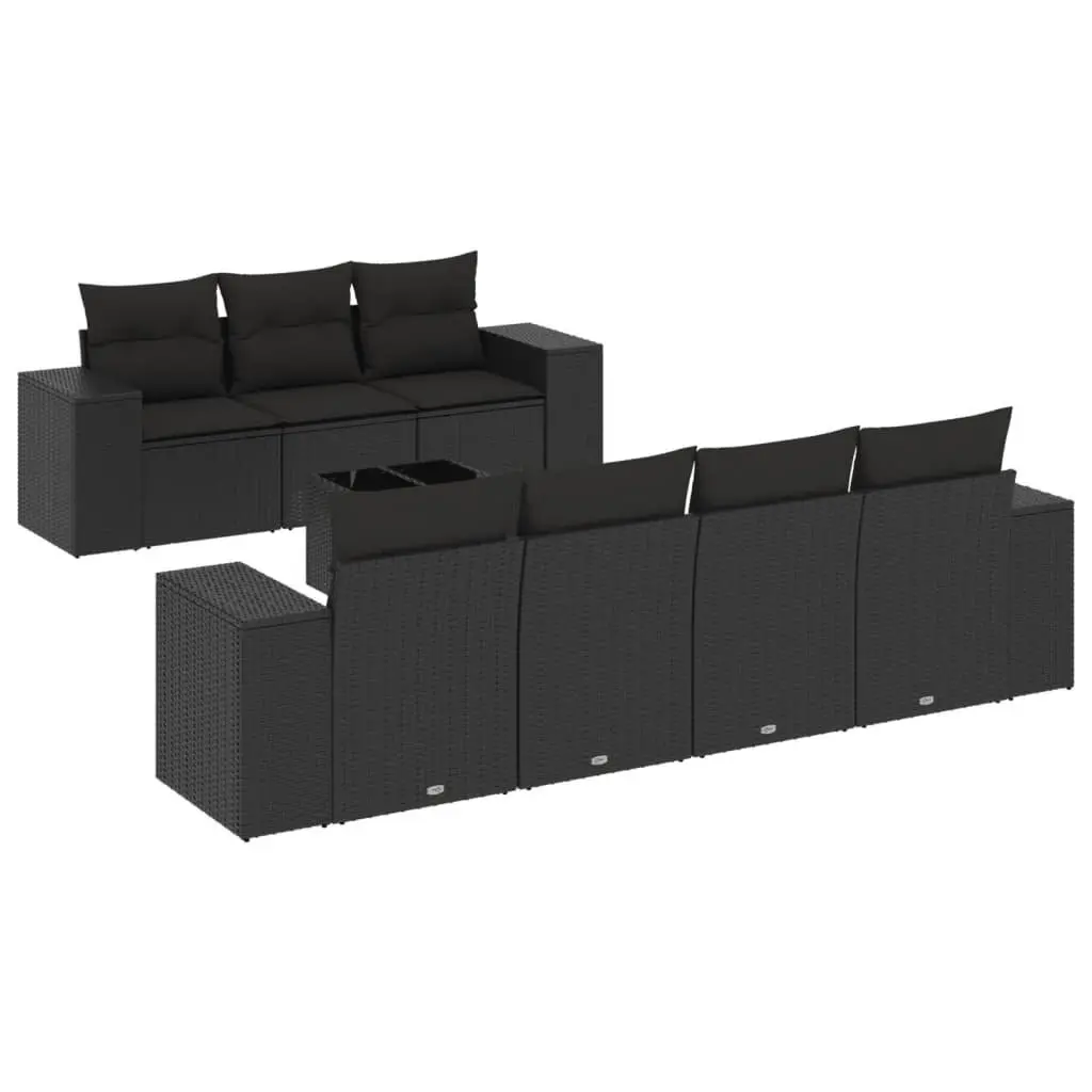 Outdoor Sectional Sofa Set PE Rattan 8 Piece Black