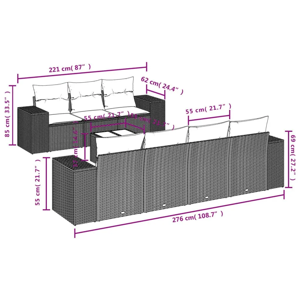 Outdoor Sectional Sofa Set PE Rattan 8 Piece Black