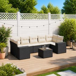 8-Piece Black Poly Rattan Outdoor Sectional Sofa Set