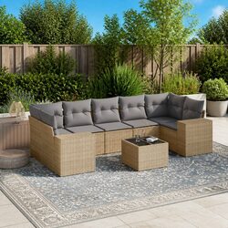 Beige 8-Piece Outdoor Sectional Sofa Set with Durable Rattan