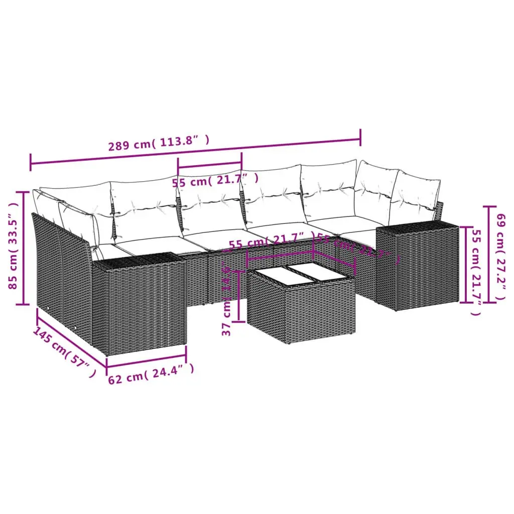 8-Piece Outdoor Sectional Sofa Set in Grey