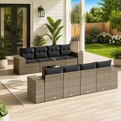 9 Piece Modular Patio Sofa Set in Grey Poly Rattan