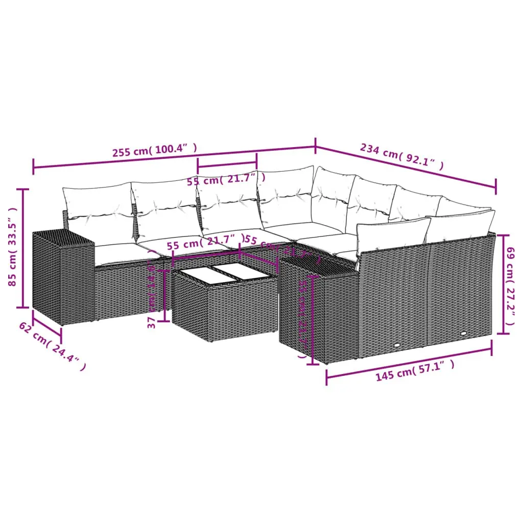 9-Piece Outdoor Sectional Sofa Set for Gardens