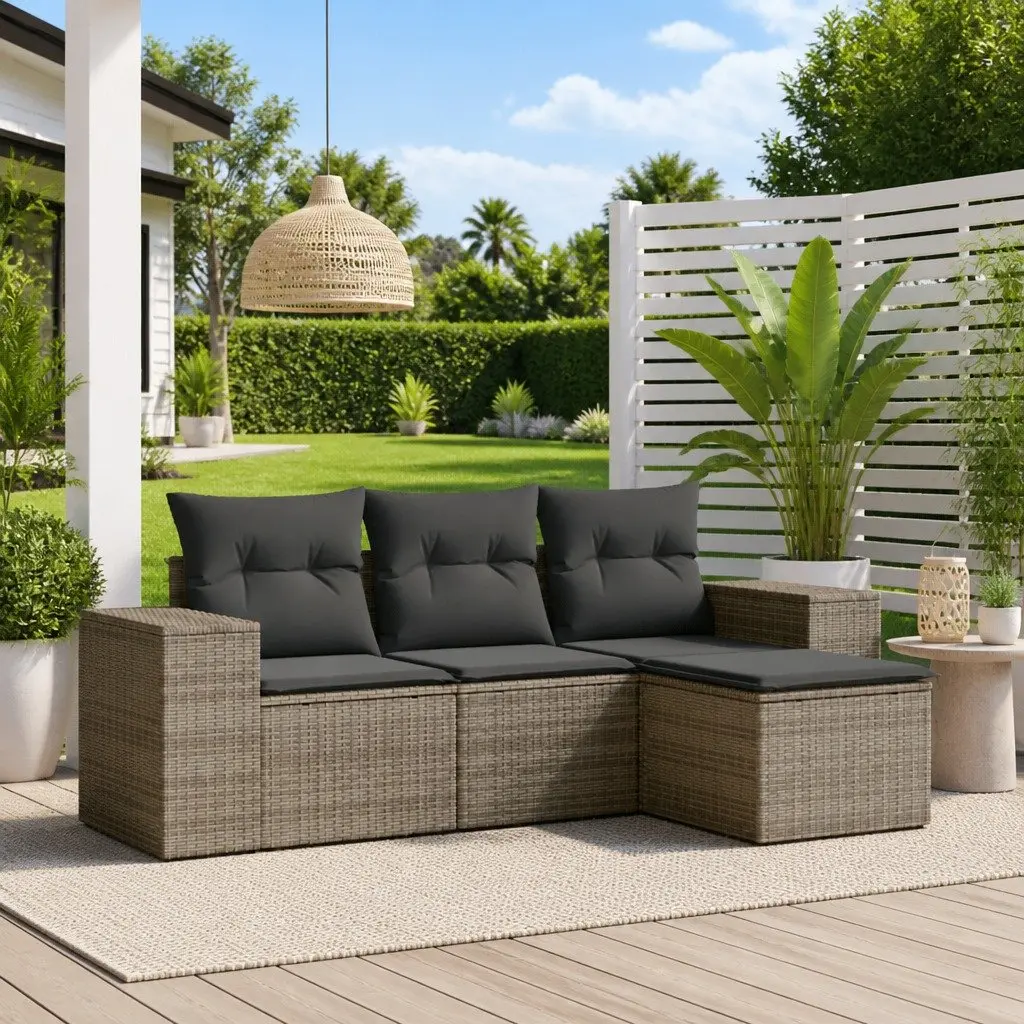 4-Piece Grey Rattan Outdoor Sectional Sofa Set