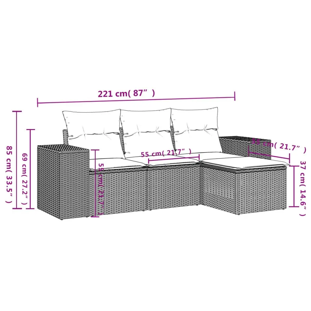 4-Piece Grey Rattan Outdoor Sectional Sofa Set