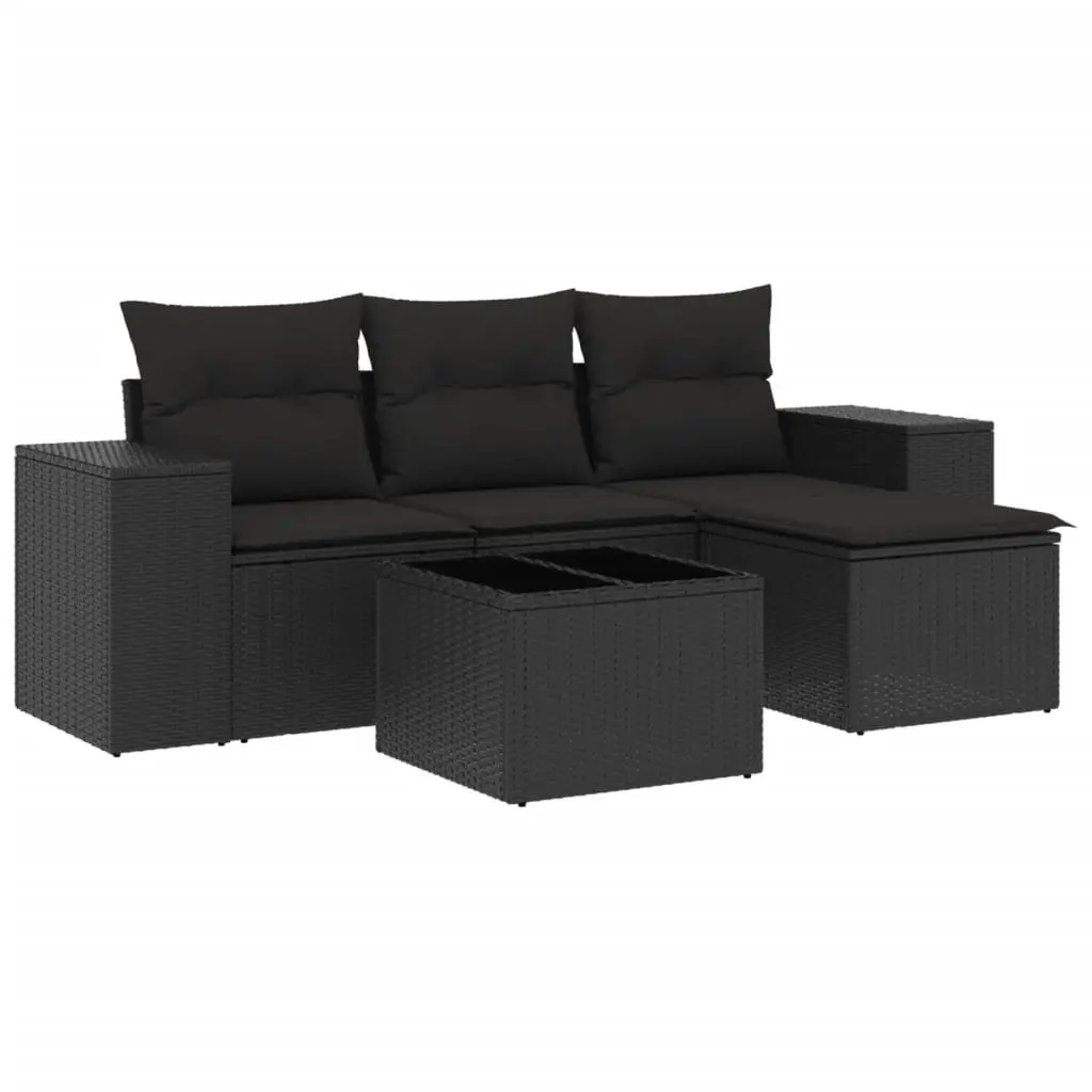 5 Piece Outdoor Sofa Set PE Poly Rattan Black Garden Furniture