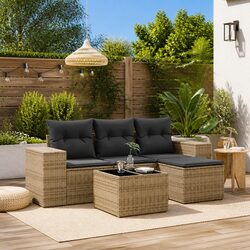 Premium 5-Piece Grey Poly Rattan Outdoor Sofa Set