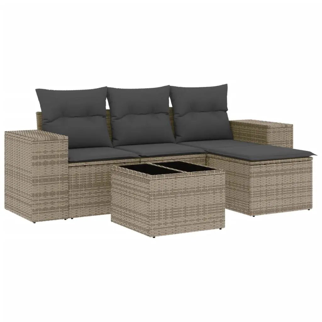 5-Piece Grey Poly Rattan Outdoor Sofa Set