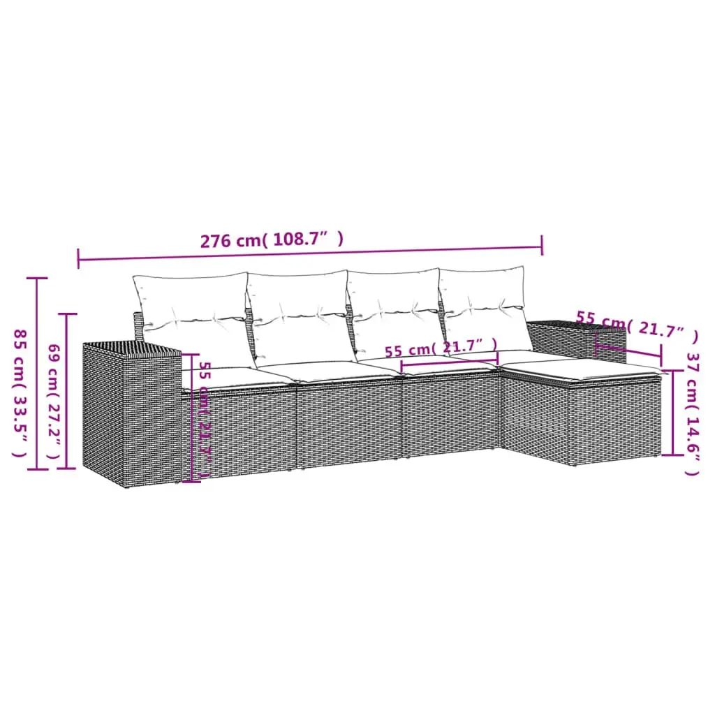 Outdoor Sectional Sofa Set 5 Piece with Cushions