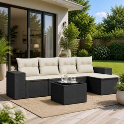 Stylish 6-Piece Black Rattan Garden Sofa Set