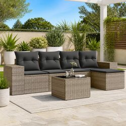 6-Piece Grey Outdoor Sectional Sofa Set with Cushions