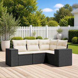 Durable 4 Piece Black Rattan Outdoor Sectional Sofa Set